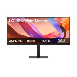 LG UltraWide 34U650A-B 34” 100Hz Curved IPS Monitor QHD Resolution HDR10 Support USB-C Connectivity sRGB 99% Color Accuracy AMD FreeSync Slim Bezel Design Black