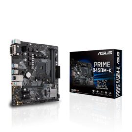 ASUS PRIME B450M-K AMD AM4 mATX motherboard with LED lighting DDR4 4400MHz M.2 SATA 6Gbps and USB 3.1 Gen 2