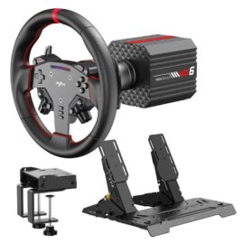 PXN VD6 Bundle PC Steering Wheel and Pedals  6 Nm Direct Drive Servo Motor Base, W AS Racing Wheel, Hall Effect 2-Pedal Set, and Table Clamp