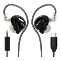 CCA Xyrra Dual Driver in-Ear Monitor Headphone 1DD+1BD HiFi IEM Earphones Wired Gaming Earbuds for Gamers Musicians With Mic,Type-C - Black