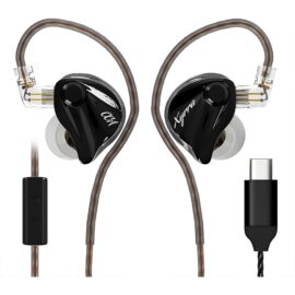 CCA Xyrra Dual Driver in-Ear Monitor Headphone 1DD+1BD HiFi IEM Earphones Wired Gaming Earbuds for Gamers Musicians With Mic,Type-C - Black