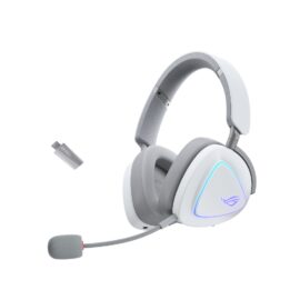 ASUS ROG Delta II (A701) Wireless Gaming Headset White BT/ROG SpeedNova 2.4GHz/3.5mm, 50mm Titanium-Plated Drivers, 10mm Super-Wideband Mic, 110HR Battery, DualFlow Audio, Compatible with PC/Switch/PS5/Xbox