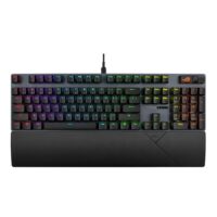 ASUS XA14 ROG Strix Scope II X 100% Gaming Keyboard, hot-swappable pre-lubed NX Snow V2 Mechanical switches, Multifunction Controls, PBT doubleshot keycaps, Silicone dampening Foam, and a Wrist Rest