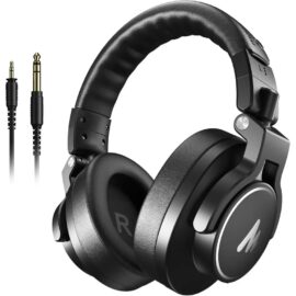 Maono MH700 Studio Monitor Mixing DJ Headphones 50mm Driver Professional Over Ear Wired Headset with 3.5mm to 6.35mm Jack for Guitar AMP Piano Music Production Keyboard Recording Podcast Black