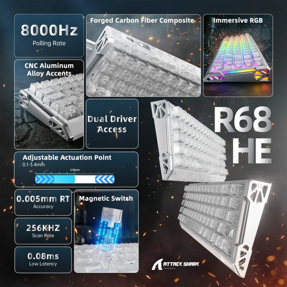 Buy ATTACK SHARK R68 HE Carbon Fiber Rapid Trigger Keyboard Magnetic ...