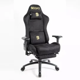 Boost Dominion Ergonomic Chair Upholstery Suede Fabric With Footrest Black