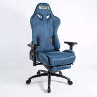 Boost Dominion Ergonomic Chair Upholstery Suede Fabric With Footrest Blue - Image 2