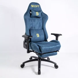 Boost Dominion Ergonomic Chair Upholstery Suede Fabric With Footrest Blue