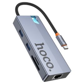 HOCO HB52 Wow 8-in-1 Multi-Function Converter (HDTV+RJ45+SD/TF+PD+Type-C3.0+USB3.0*2) Deep Space Gray 