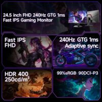 KOORUI G2511X 24.5" 240hz Gaming Monitor FHD 1080p, IPS Panel, 1ms Response Time, Adaptive sync 3-Sided Frameless,Ultra Slim,VESA,DP HDMI - Image 4