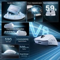 ATTACK SHARK V8 Ultra-Light Ergonomic Wireless Gaming Mouse - White - Image 8
