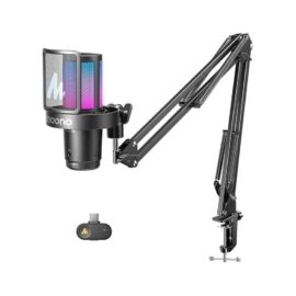 Maono DGM20S USB Gaming Microphone for PC Noise Cancellation Condenser Mic with RGB Lights for Streaming Recording Podcast,with 5FT 2 in 1 USB Microphone Cable Fast Transfer Audio Cable