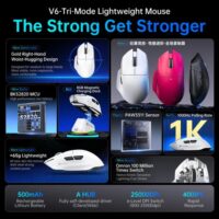 ATTACK SHARK V6 Ultra-Light Tri-Mode Gaming Mouse - Red - Image 3