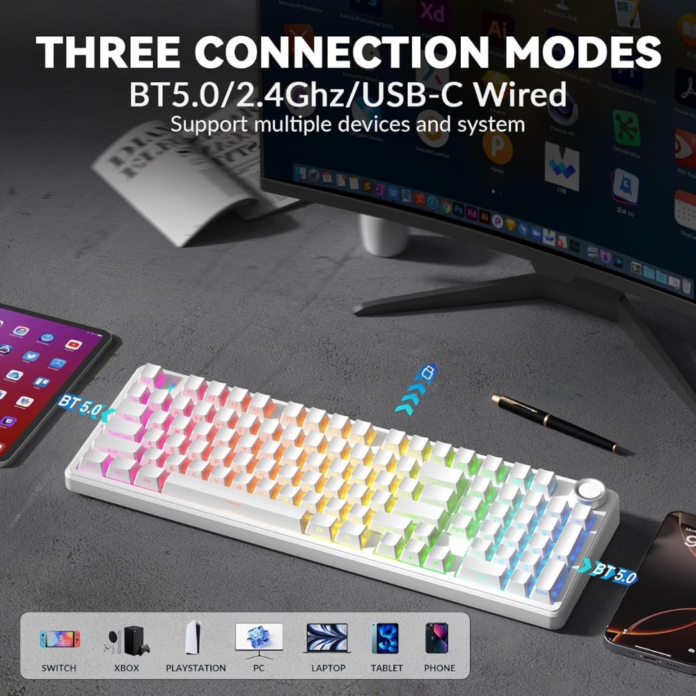 Buy AULA F99 Pro Wireless Mechanical Keyboard 96% Gasket Hot Swappable ...