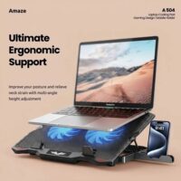 Amaze A504 Dual-Fan Laptop Cooling Pad – Ergonomic Stand with Blue LED Lighting, Adjustable Height & Dual USB Ports (For Laptops Up to 15.6") - Image 4