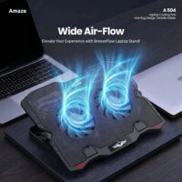 Amaze A504 Dual-Fan Laptop Cooling Pad – Ergonomic Stand with Blue LED Lighting, Adjustable Height & Dual USB Ports (For Laptops Up to 15.6") - Image 2