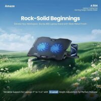 Amaze A504 Dual-Fan Laptop Cooling Pad – Ergonomic Stand with Blue LED Lighting, Adjustable Height & Dual USB Ports (For Laptops Up to 15.6") - Image 5