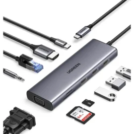 UGREEN 25043 10-in-1 USB-C Docking Station | 4K HDMI | VGA | Gigabit Ethernet | 100W PD | SD/TF | USB 3.0