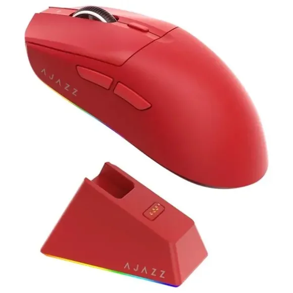 AJAZZ AJ139 V2 MC Tri-Mode Wireless Gaming Mouse Red– PAW3311 Sensor, 12,000 DPI, 1000Hz Polling Rate, 66g, RGB Magnetic Charging Dock