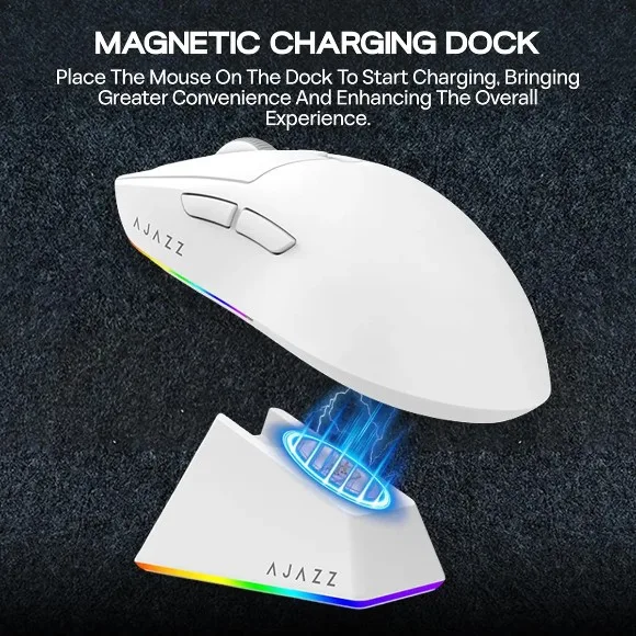 AJAZZ AJ139 V2 MC Tri-Mode Wireless Gaming Mouse White – PAW3311 Sensor, 12,000 DPI, 1000Hz Polling Rate, 66g, RGB Magnetic Charging Dock thumbnail 4