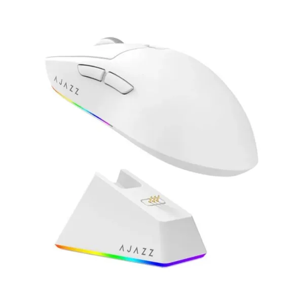 AJAZZ AJ139 V2 MC Tri-Mode Wireless Gaming Mouse White – PAW3311 Sensor, 12,000 DPI, 1000Hz Polling Rate, 66g, RGB Magnetic Charging Dock