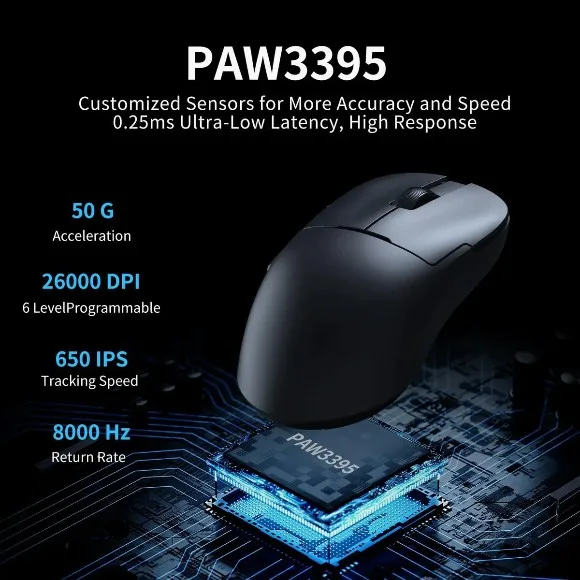 AJAZZ AJ159 PRO Wireless Gaming Mouse Black – PAW3395 Sensor, 26,000 DPI, 8K Polling Rate, Tri-Mode Connectivity, 56g Lightweight with Magnetic Charging Dock thumbnail 3