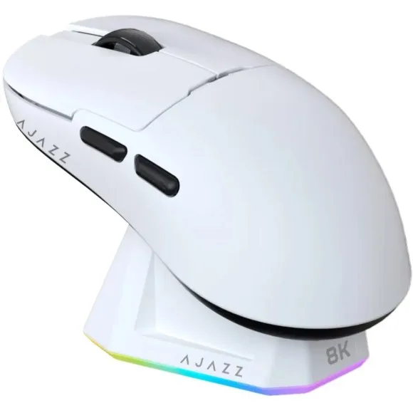 AJAZZ AJ159 PRO Wireless Gaming Mouse White – PAW3395 Sensor, 26,000 DPI, 8K Polling Rate, Tri-Mode Connectivity, 56g Lightweight with Magnetic Charging Dock