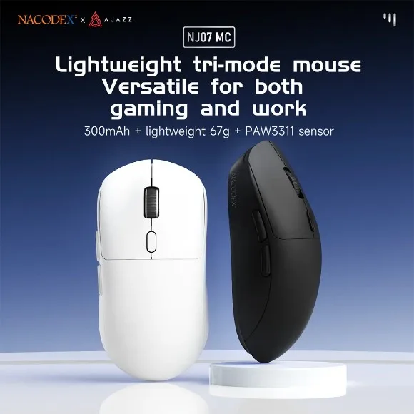 AJAZZ NJ07 MC Tri-Mode Wireless Gaming Mouse White – PixArt PAW3311 Sensor, 12,800 DPI, 1000Hz Polling Rate, 67g Lightweight Design thumbnail 3