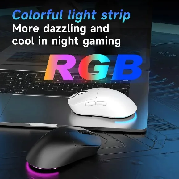 AJAZZ NJ08 MC Tri-Mode Wireless Gaming Mouse White – PixArt PAW3311 Sensor, 12,000 DPI, 1000Hz Polling Rate, RGB, Type-C Charging thumbnail 4