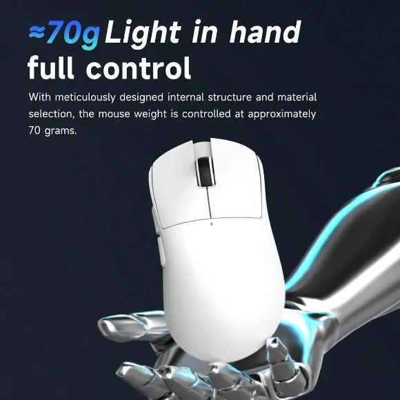 AJAZZ NJ08 MC Tri-Mode Wireless Gaming Mouse White – PixArt PAW3311 Sensor, 12,000 DPI, 1000Hz Polling Rate, RGB, Type-C Charging thumbnail 2