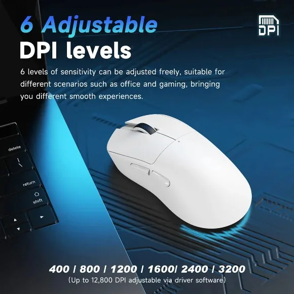 AJAZZ NJ08 MC Tri-Mode Wireless Gaming Mouse White – PixArt PAW3311 Sensor, 12,000 DPI, 1000Hz Polling Rate, RGB, Type-C Charging thumbnail 3