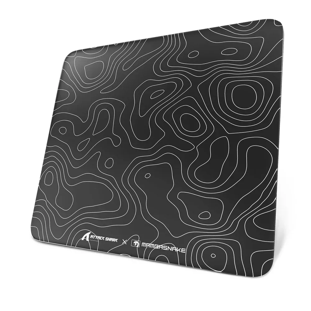 ATTACK SHARK CM05 Glass Gaming Mousepad – Black Contours | 450 × 400mm | 9H Tempered Glass | Nano-Micro-Etched Surface
