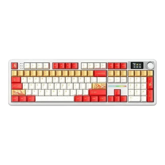 AULA F108 Pro Mechanical Gaming Keyboard – Full-Size 104-Key, Tri-Mode Wireless, RGB, LCD Screen & Multifunction Knob - Red White - Dye-Sublimation Keycaps
