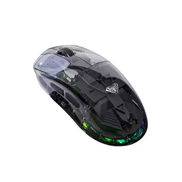 AULA SC660 Tri-Mode Wireless Gaming Mouse – Bluetooth, 2.4GHz Wireless & USB-C Wired, Adjustable DPI, RGB Lighting, Rechargeable Battery, Transparent Design - Black