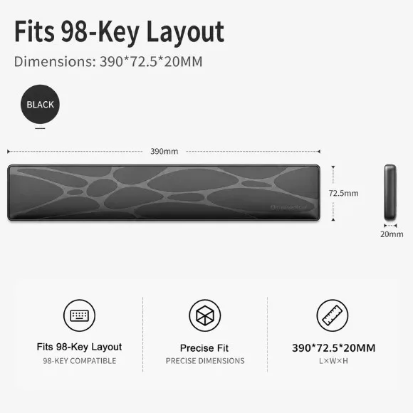 GravaStar 98% Keyboard Wrist Rest Pad – Black, PU Leather Ergonomic Wrist Support for Mercury K98 Pro and K98 Gaming Keyboards