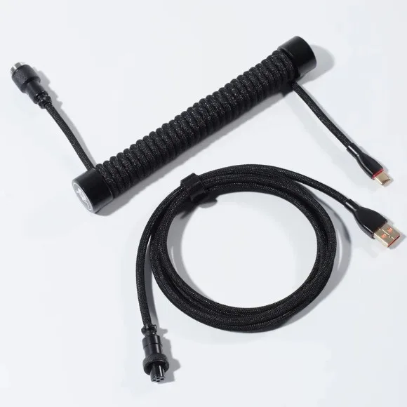 GravaStar Coiled Aviator USB-C Cable – Black, Detachable 4-Pin Aviation Connector, Braided Mechanical Gaming Keyboard Cable, 1.8m