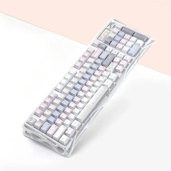 GravaStar Mercury K98 Wireless Mechanical Gaming Keyboard – 98-Key, RGB, TFT Display, Tri-Mode Connectivity - Pastel Whisper