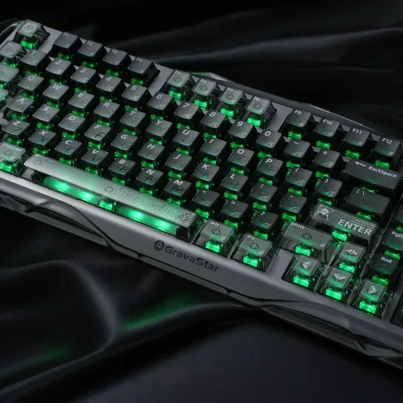 GravaStar Mercury K98 Wireless Mechanical Gaming Keyboard – 98-Key, RGB, TFT Display, Tri-Mode Connectivity - Smoky Translucent thumbnail 5