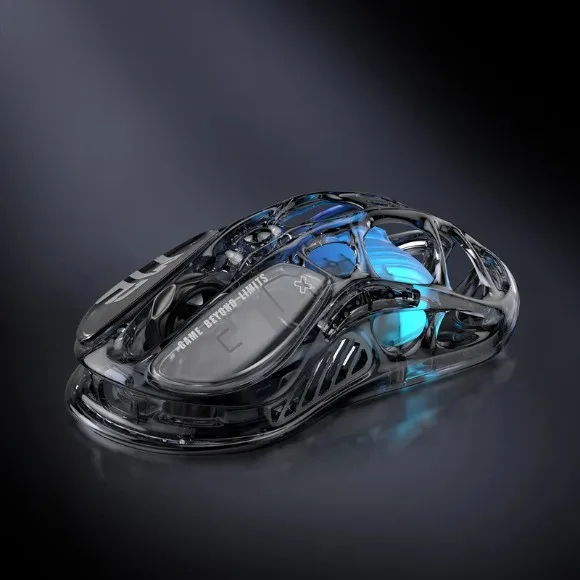 GravaStar Mercury M2 Wireless Gaming Mouse – 26000 DPI PAW3395 Sensor, 1000Hz Polling Rate, Tri-Mode Connectivity, RGB Lighting Transparent Black