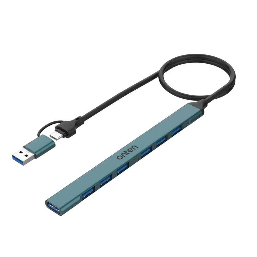 ONTEN UCA9702 2-in-1 7-Port USB Hub | USB-A + USB-C | 1× USB 3.0 + 6× USB 2.0 | 5Gbps | 50cm Cable
