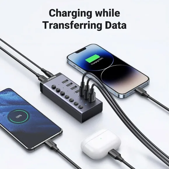 UGREEN 30778 7-Port USB 3.0 Hub with 4 Smart Charging Ports – 5Gbps Data Transfer, Individual On/Off Switches, LED Indicators, 12V/2A Power Adapter thumbnail 5