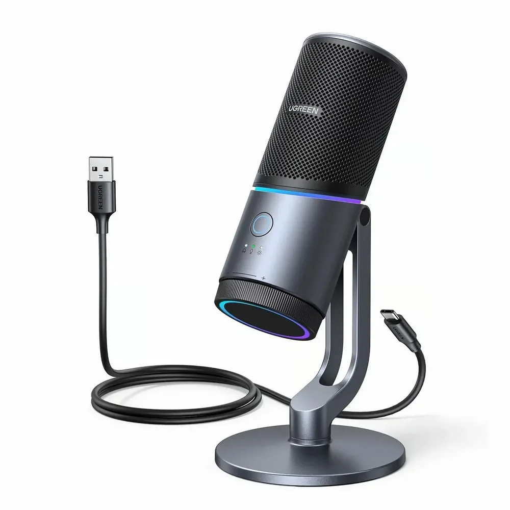 UGREEN 35629 CM769 USB RGB Gaming Microphone – 24-Bit/96kHz, Cardioid Condenser Mic, Noise Reduction, Touch Mute & Headphone Monitoring