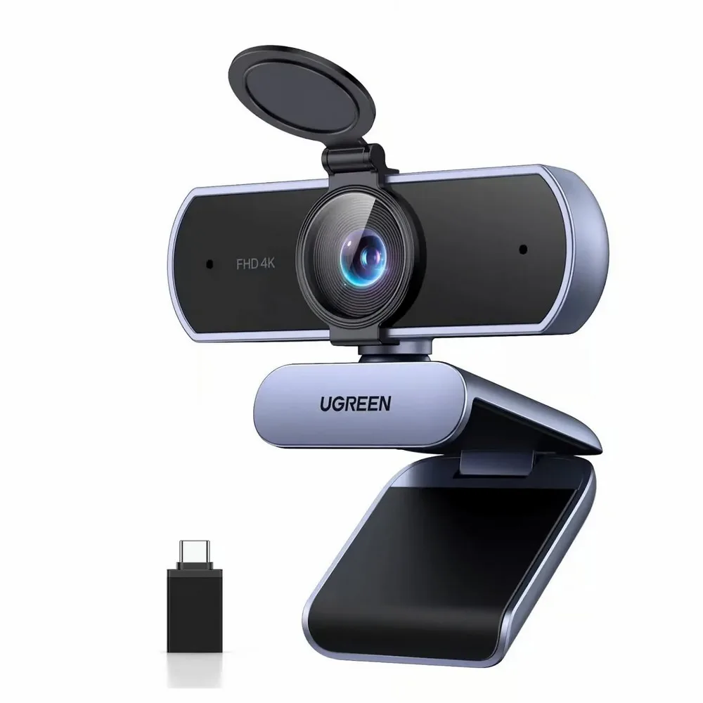 UGREEN 65381 4K Ultra HD Webcam – 8MP CMOS, PDAF Autofocus, Dual Microphones, Privacy Cover & USB-A to USB-C Adapter