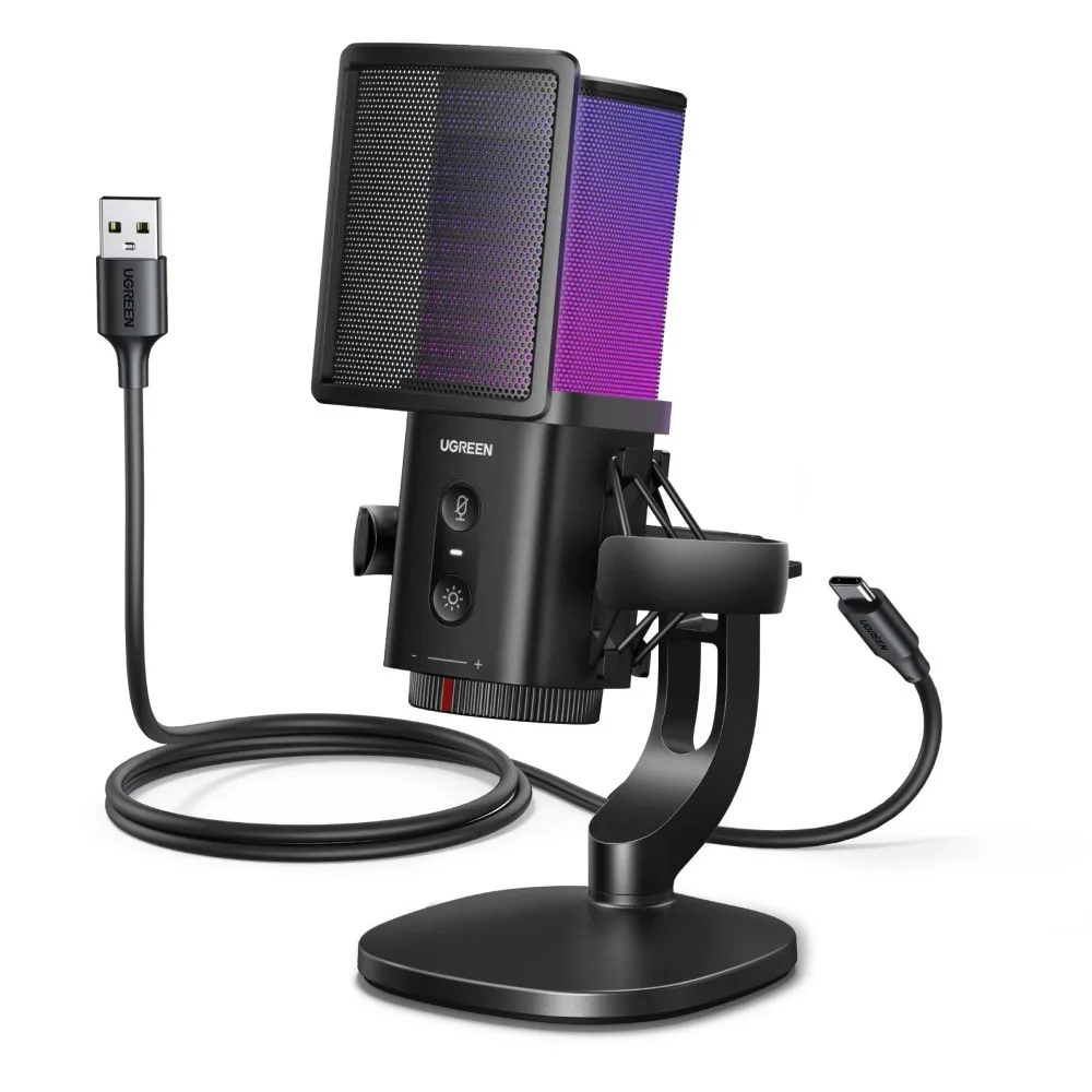 UGREEN 65629 USB Desktop Gaming Microphone with 7 RGB Lighting Modes, Noise Reduction & Mute Button – Microphone for PC, Gaming and Streaming